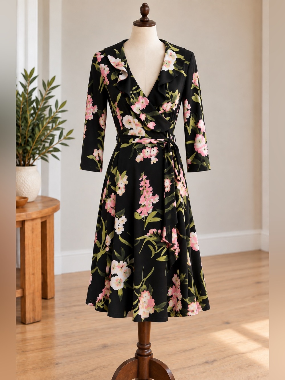 Tommy Hilfiger Black Floral Dress Size 6 Romantic Office Chic